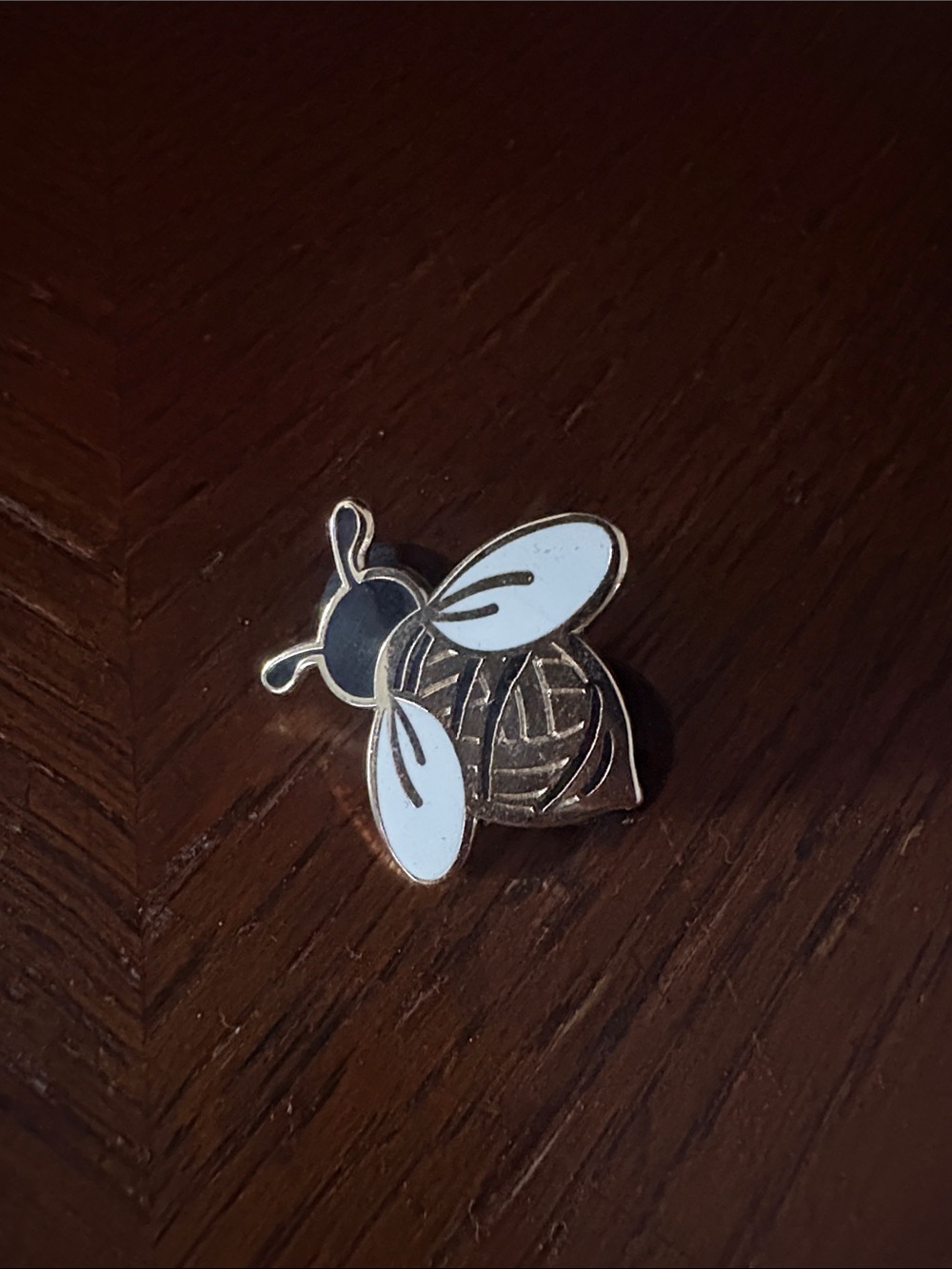 Enamel Bee Pin - White, Black & Gold